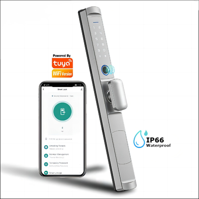 قفل باب ذكي ذو بصمة بيولوجية رقيقة مع مقبض لطيف Tuya WIFI أو TTLock App IP66 قفل مقاوم للماء